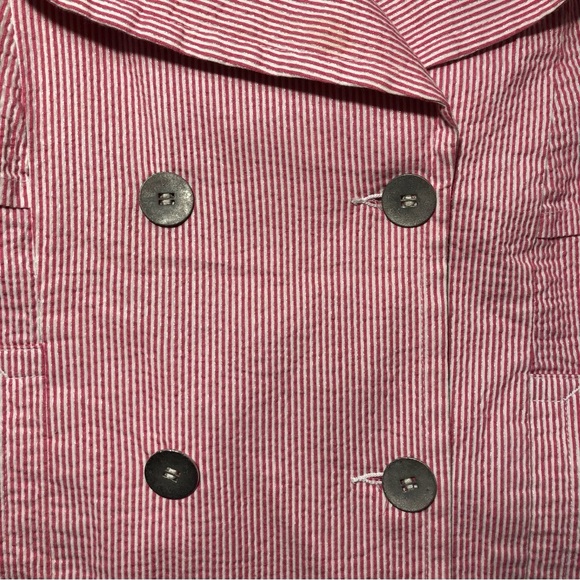 LAL Live A Little Cotton Blend Red / White Stripe Button Front Blazer Jacket L - Picture 3 of 12